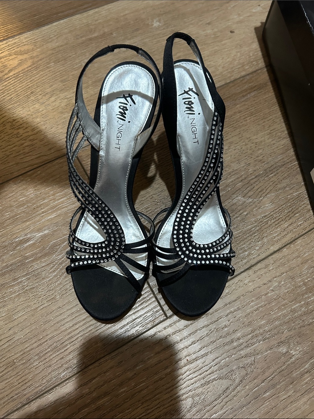FIONI Clothing Black Crystal-Trim Slingback Heels